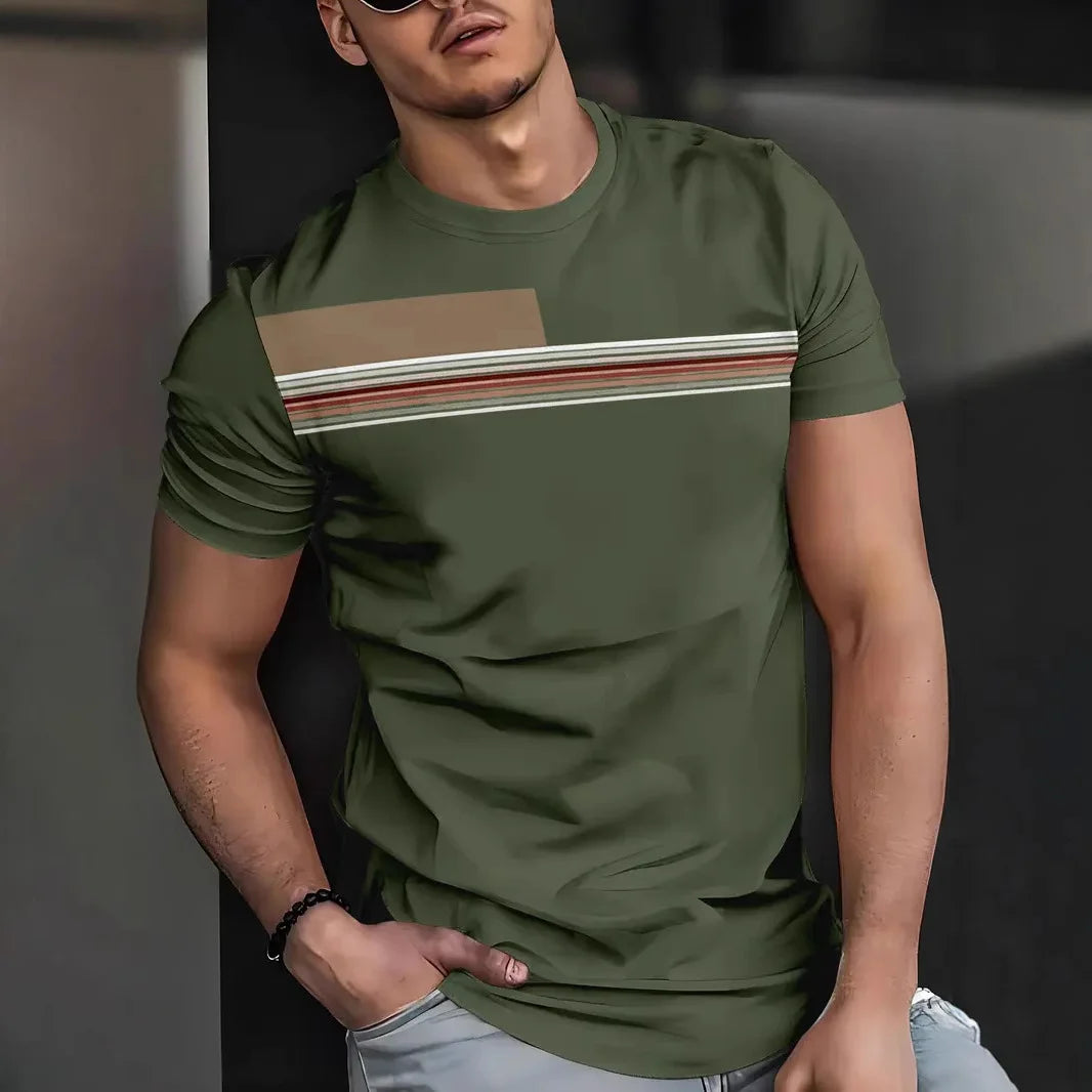 2026 Summer Men's Stripe 3D TShirt Casual BreathO-Neck Short Sleeve Tee for Outdoor Activities Summer Oversized Streetwear Tops
