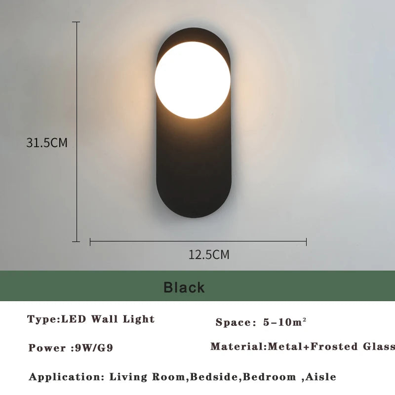 Modern LED Wall Lamps Black Gold Glass Ball Wall Sconces Living Rom Bedroom Hotel Decor Wall Lights Bedside Lights Aisle Lamp G9