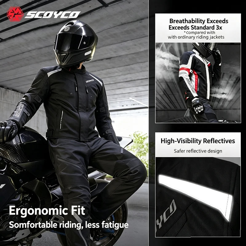 Scoyco Motorcycle Jacket Winter Waterproof Windproof CE1 Anti Fall Detachable Thermal Liner Reflective Motorbike Riding Jacket
