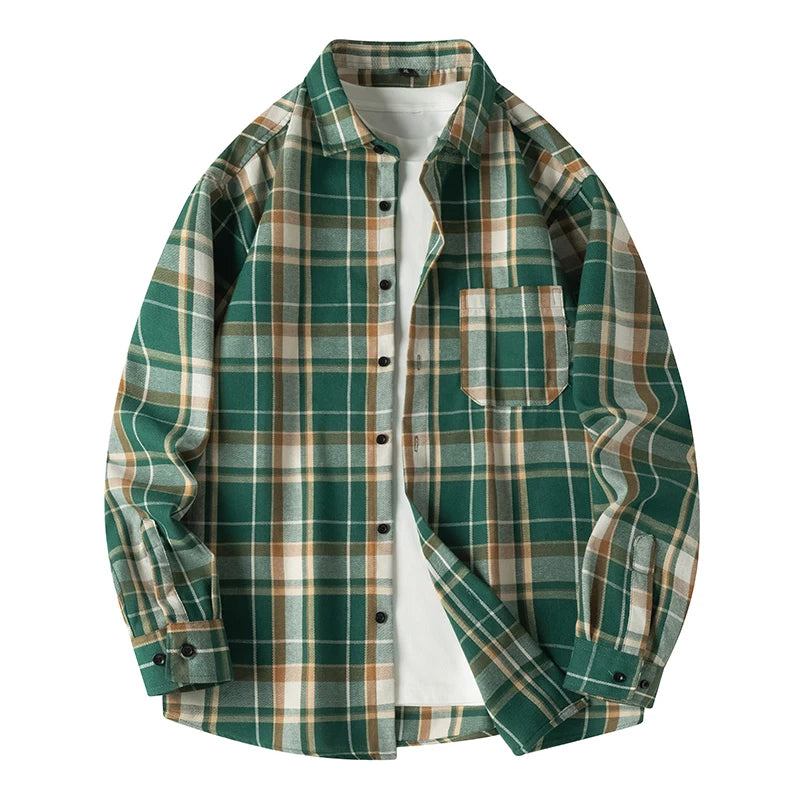Men Shirt Plaid FlannelLong Sleeve Blue Loose Mens Casual Shirt Oversized Spring Autumn Comfortable Male Soft Dress Shirt