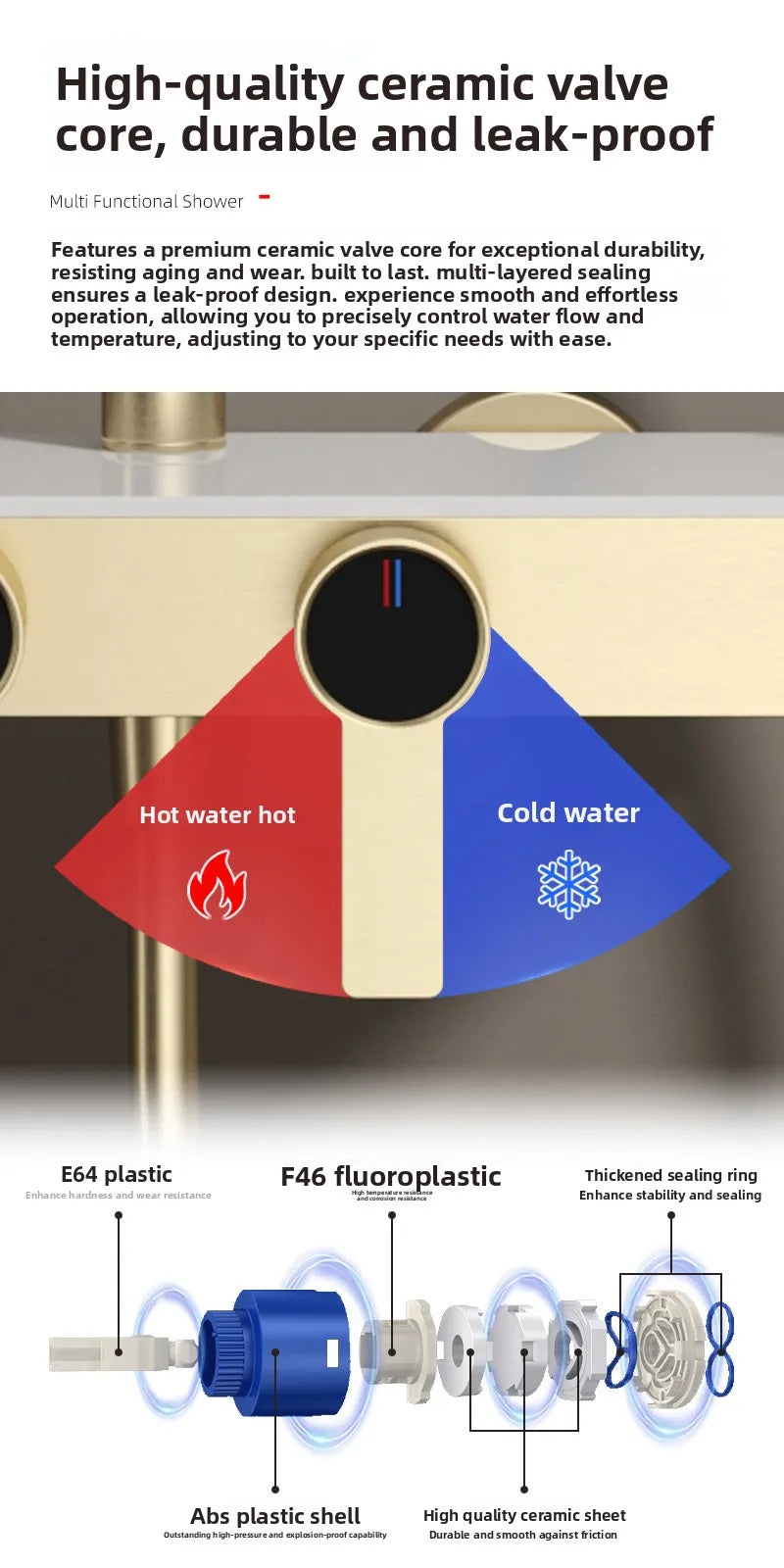 Hotel Grade All Copper Waterway Shower Set Hot Cold Multifunction Pressure Shower Head Storage Shelf Copper Shower Set Bathroom