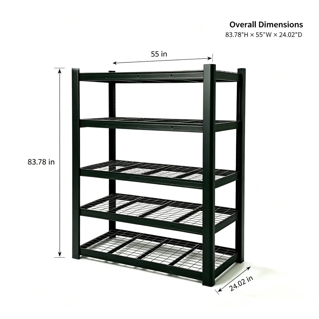 5 Tier Wide Mesh Steel Storage Shelf Heavy Duty Garage Organizer Rack, Upgraded Thick Double Folded Edge Frame No Deform, Adjustable Height Metal Shelving for Garage Basement Workshop Warehouse Home Tool Storage
