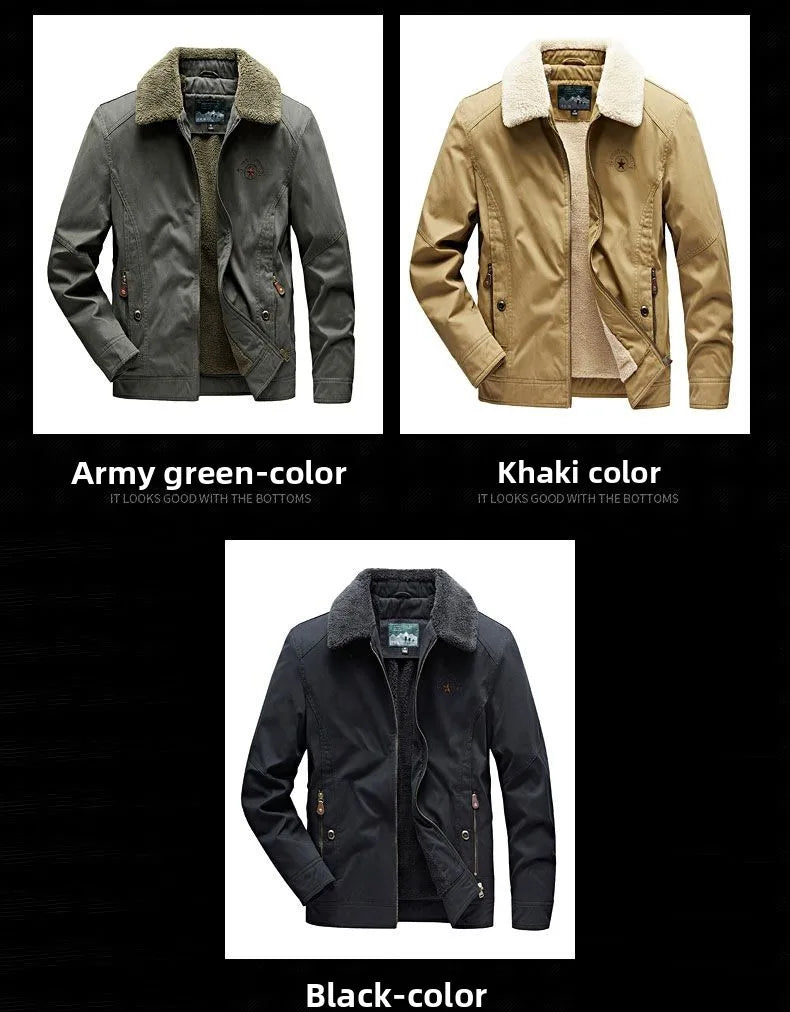 Autumn Winter Men's Cotton Thick Warm Fleece Jackets Stand Collar Fleece Lined Outdoor Workwear Warm Casual Style New Arrival