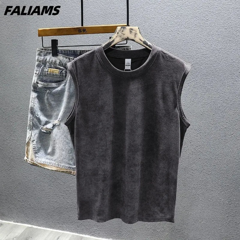 Men's Vintage Washed Purple  Top Casual Loose Sleeveless Vest