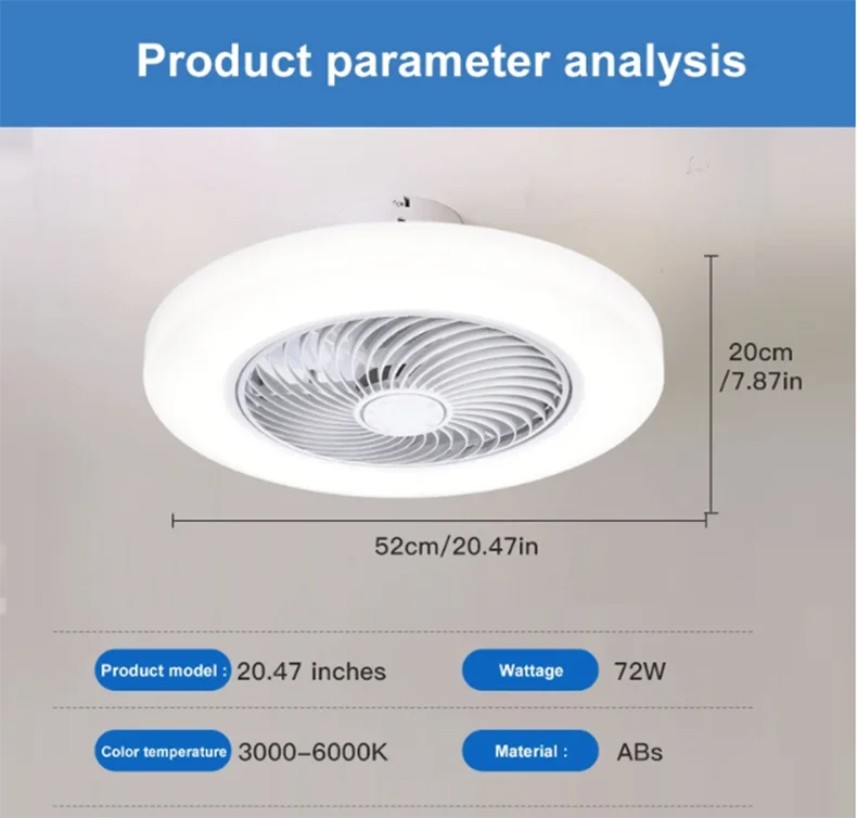 Smart Ceiling Fan Fans With Lights Remote Control Bedroom Decor Ventilator Lamp 52cm Air Invisible Blades Silent