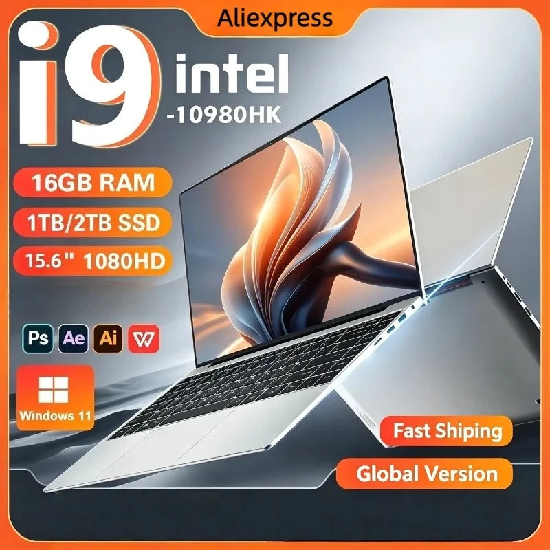15.6' Intel Core I9 10980HK Windows 11 Pro Laptop Computer 32GB RAM 512GB 1TB 2TB SSD Portable Notebook PC Office Study Laptops