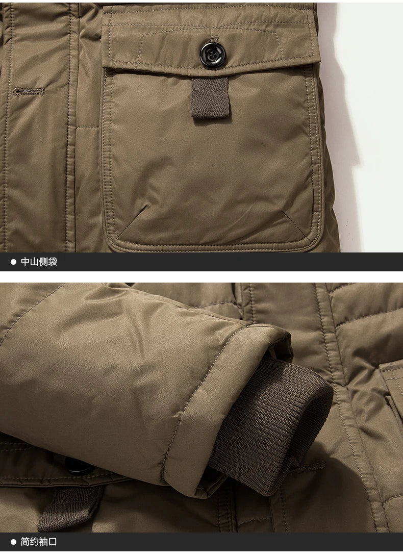 Solid Parkas Male Coat Large Size Clothing Parka Outdoor Men's Winter Jacket Plus Velvet Thick Warm Multi Pocket Jackets