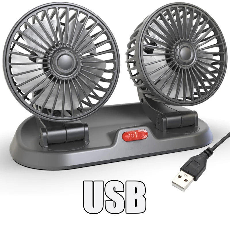 1/2/3 Head Car Fan Summer Air Cooler USB/12V/24V Adjustable 2 Speeds Silent Fan for Home Desk Office & Car