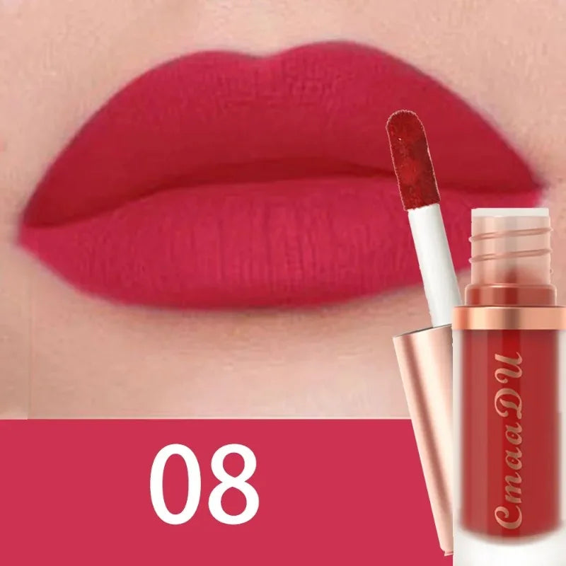 12 Colors Matte Velvet Lip Glaze Waterproof Liquid Lipstick Nude Brown Moisturizing Long Lasting Non-stick Cup Lip Gloss Makeup