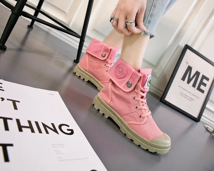 New Canvas Shoes Women Work Boots Palladium Style Fashion High-top Breathable Ankle Casual Shoes Female High Quality 35-41