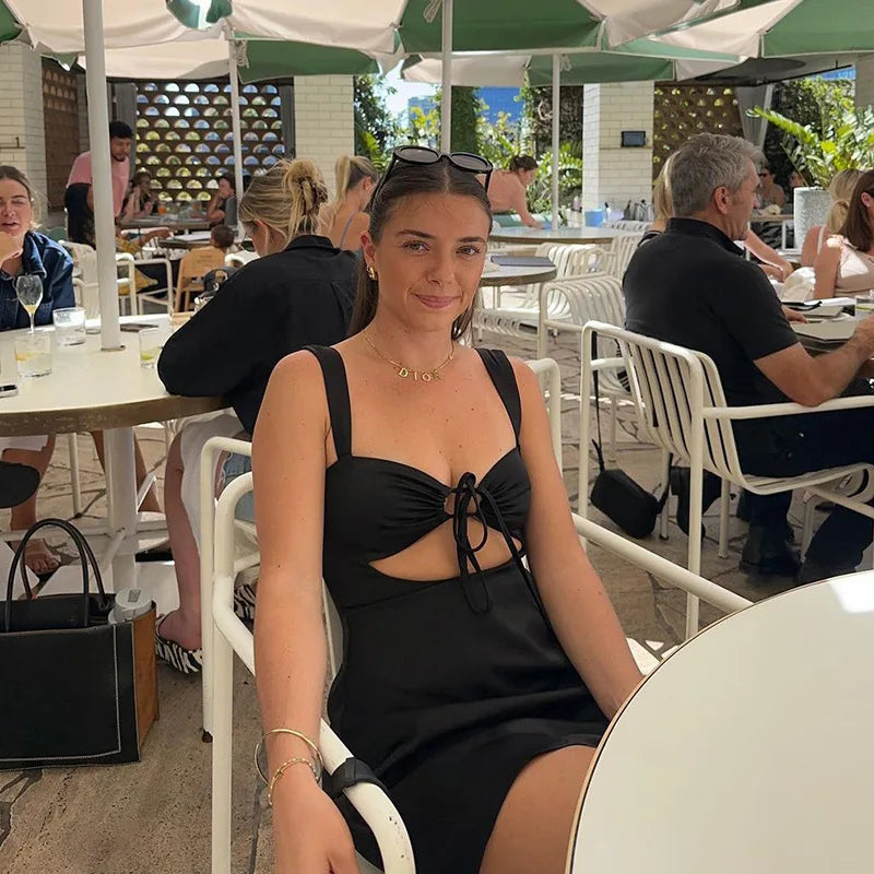 Sexy Hollow Out Bandage Women Dress Black Spaghetti Strap Evening Dresses Female Summer Elegant Party Clubwear Vestidos