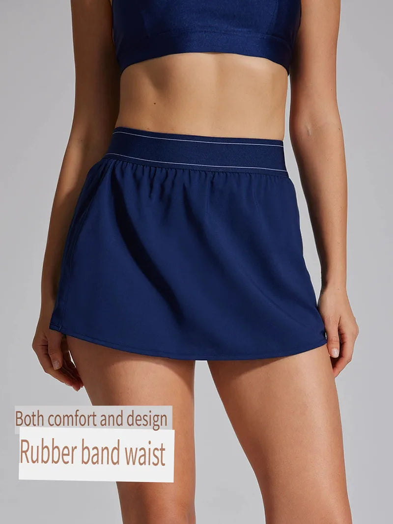 Women's Two Piece Sports Short Skirt Tennis Skirt High Waist Golf Skirt Running Yoga Skirt With Pockets Elegant Dresses