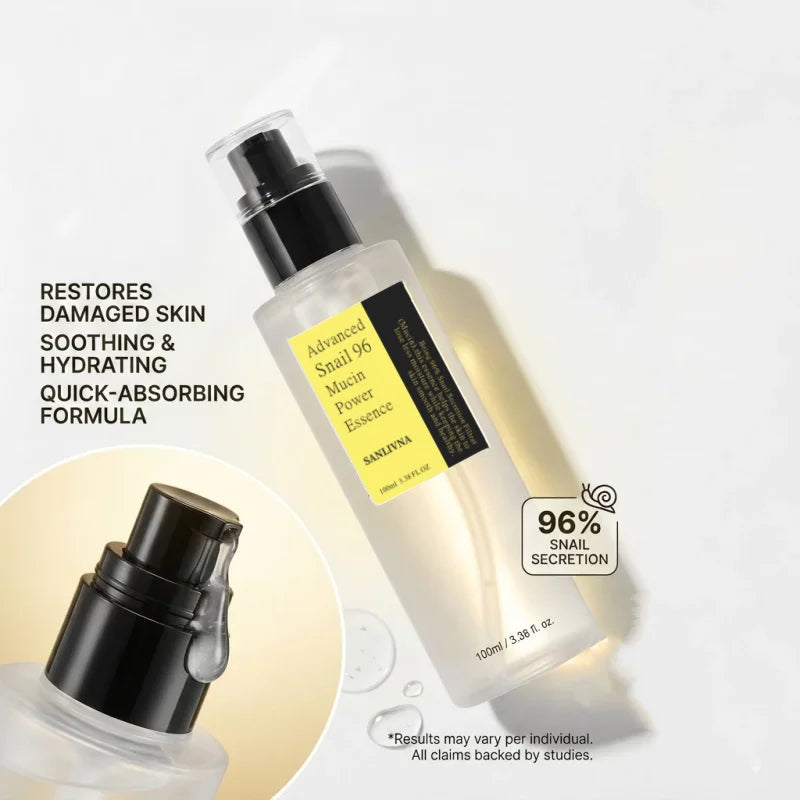SANLIVNA Snail 96 Mucin Power Essence 100ml Facial Deep Hydrating Brightening Anti-Aging Serum,for Dull Skin Korean Face Care