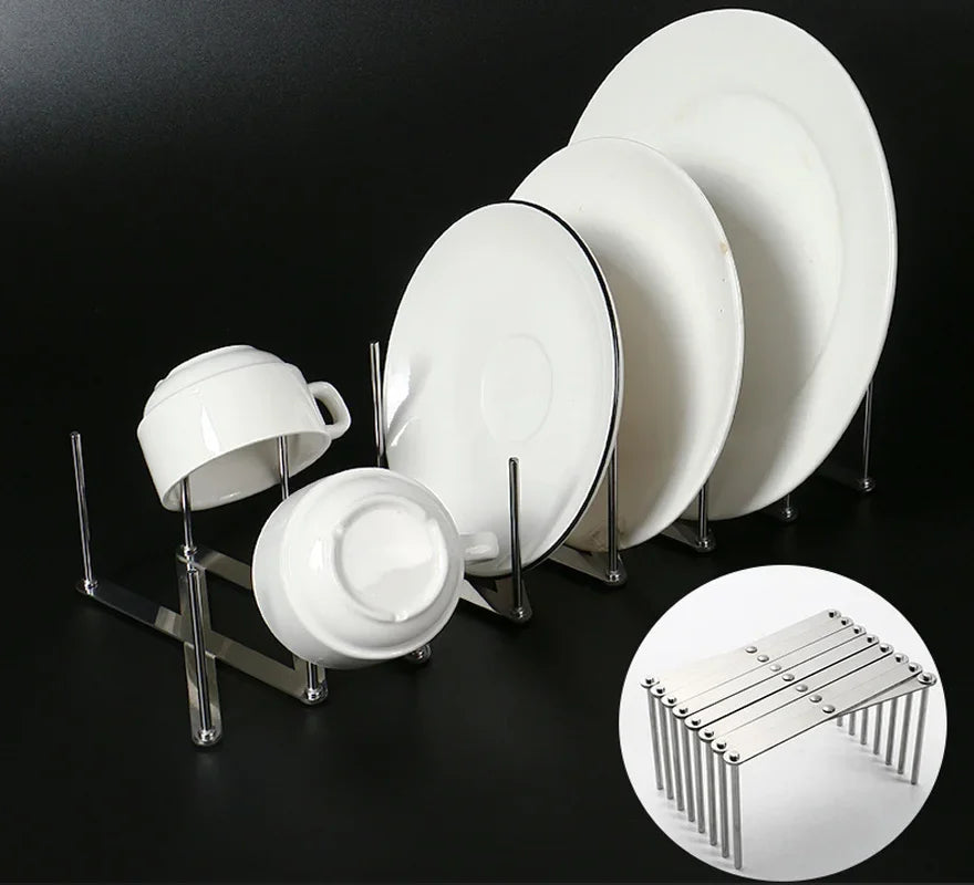 Stainless Steel Bowl Dish Organizer Pot Lid Rack Pan Retractable Foldable Plate Holder Shelf Tableware Storage Kitchen Gadgets