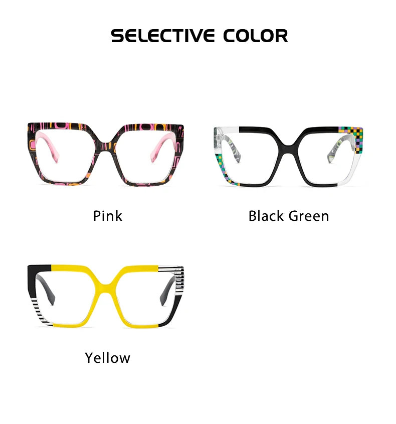 Classic Striped Personality Cat-Eye Square Frame for Women, Textured Anti-Blue Light Glasses Frame, Women's Bohemian Style Commuter and Street Style Decorative Glasses, Suitable for Office, Computer, and Gaming Use