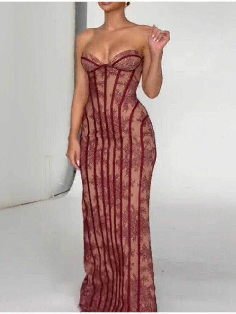 Chic Bold Strapless Gown Sexy Retro Lace Corset Women's Dresses Spicy Girls Parties Trendy Romantic Designers Female Outfits