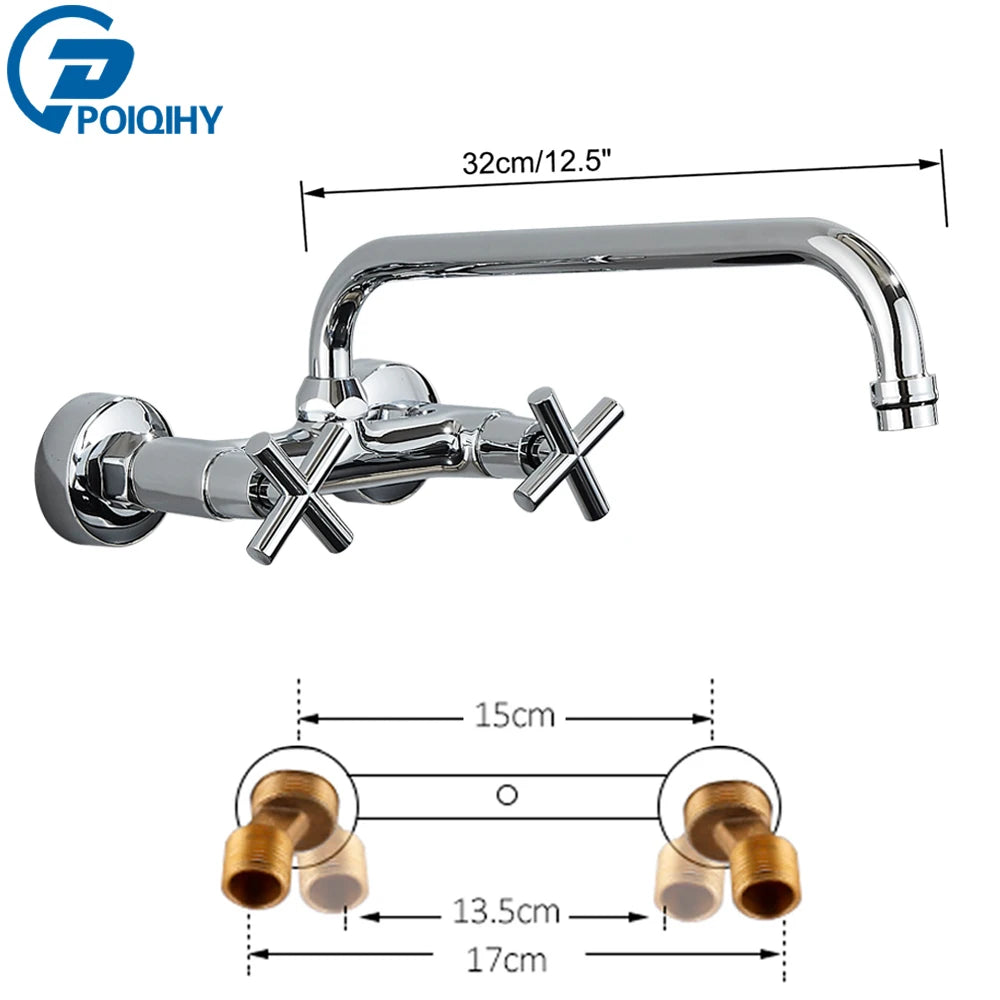 Antique Brass Basin Faucet Wall Mounted Bathroom Mixer Tap Hot Cold Sink Faucet 360 Rotation Spout Chrome Kitchen Mixer Taps
