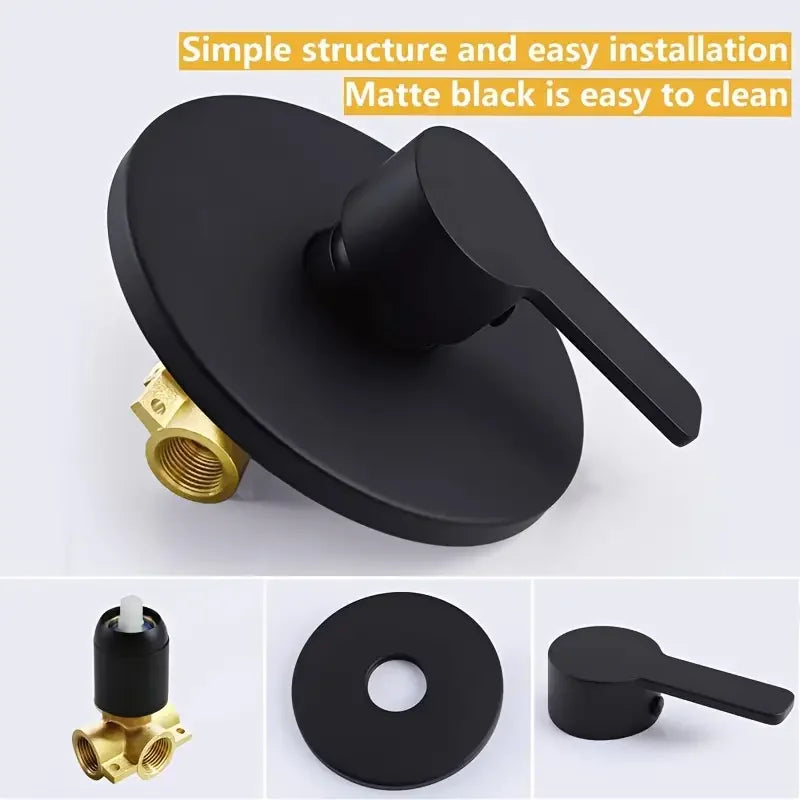 Elegant Black Wall-Mounted Dual Function Shower Faucet with "H" and "C" Labels - Classic Style, Copper Material,