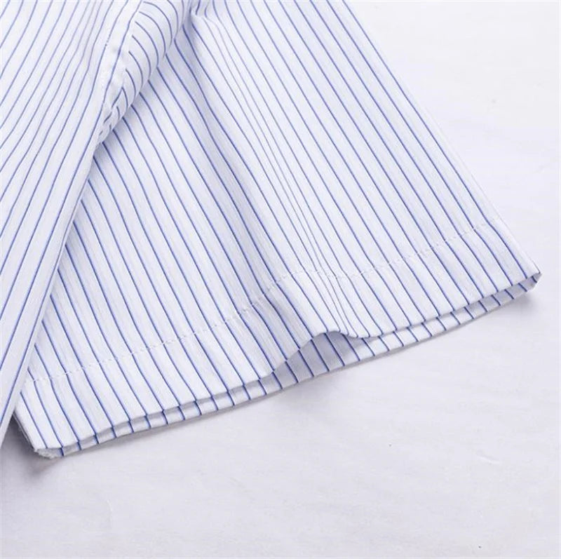 Men Formal Shirt Short Sleeve Office Solid Color Striped Fashion Business Pocket White Social Shirt Men's Clothing 5XL 6XL