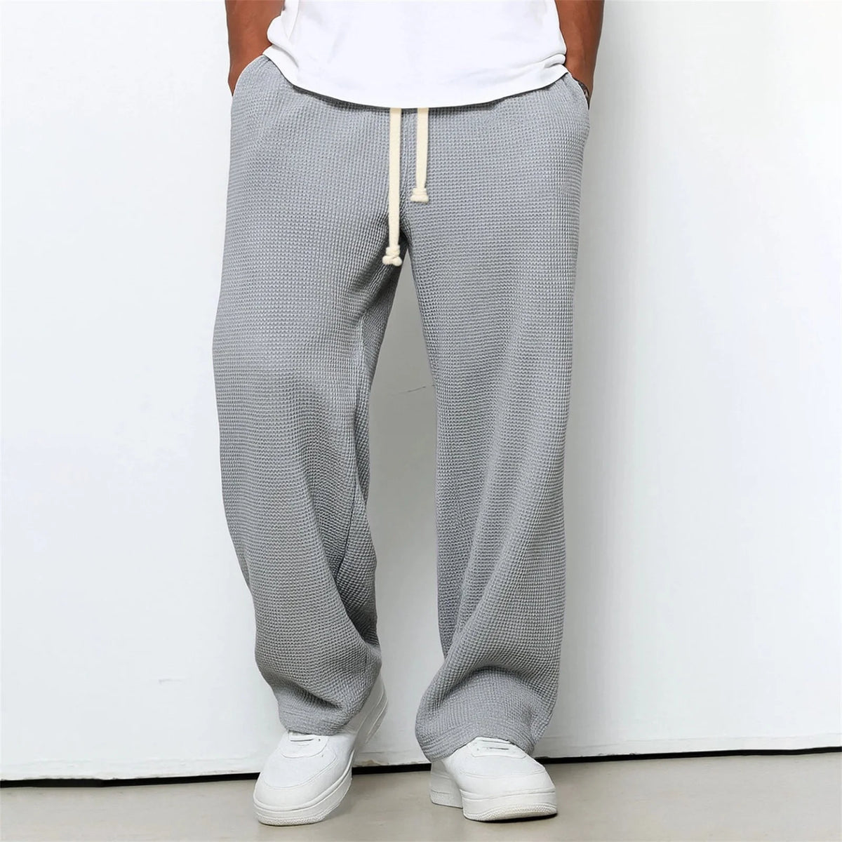 Men's Sweatpants 2026 New Men's Waffle Knit Sweatpants Loose Fit Joggers Casual Trousers Straight Leg Wide Leg Lounge Pants