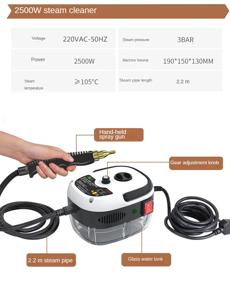 2500W Household High-temperature Steam Cleaner,  Sterilization Air Conditioning Kitchen Hood Home Car Steaming Cleaner 110V 220V