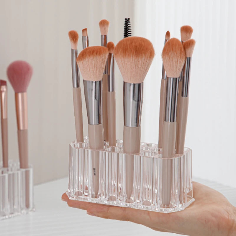 26 Holes Acrylic Makeup Brushes Holder Desktop Lipstick Organizer Eyeliner Cosmetics Pen Storage Rack Transparent Showing Shelf