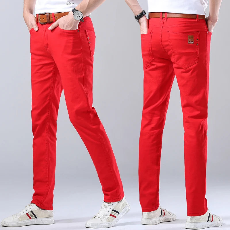 Men's Classic Denim Pants 2022 New Fashion Casual Straight Stretch Slim Fit Jeans High Quality Cotton Colorful Brand Pants