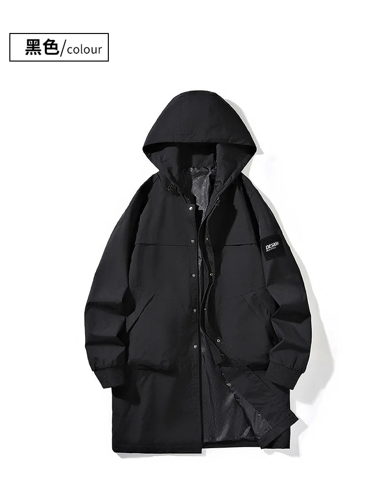 Big Size 9XL Men's Long Trench Coat Hood Fleece Thick Windbreaker Male Autumn Winter Lightweight Plus Large Oversize Hat Zipper