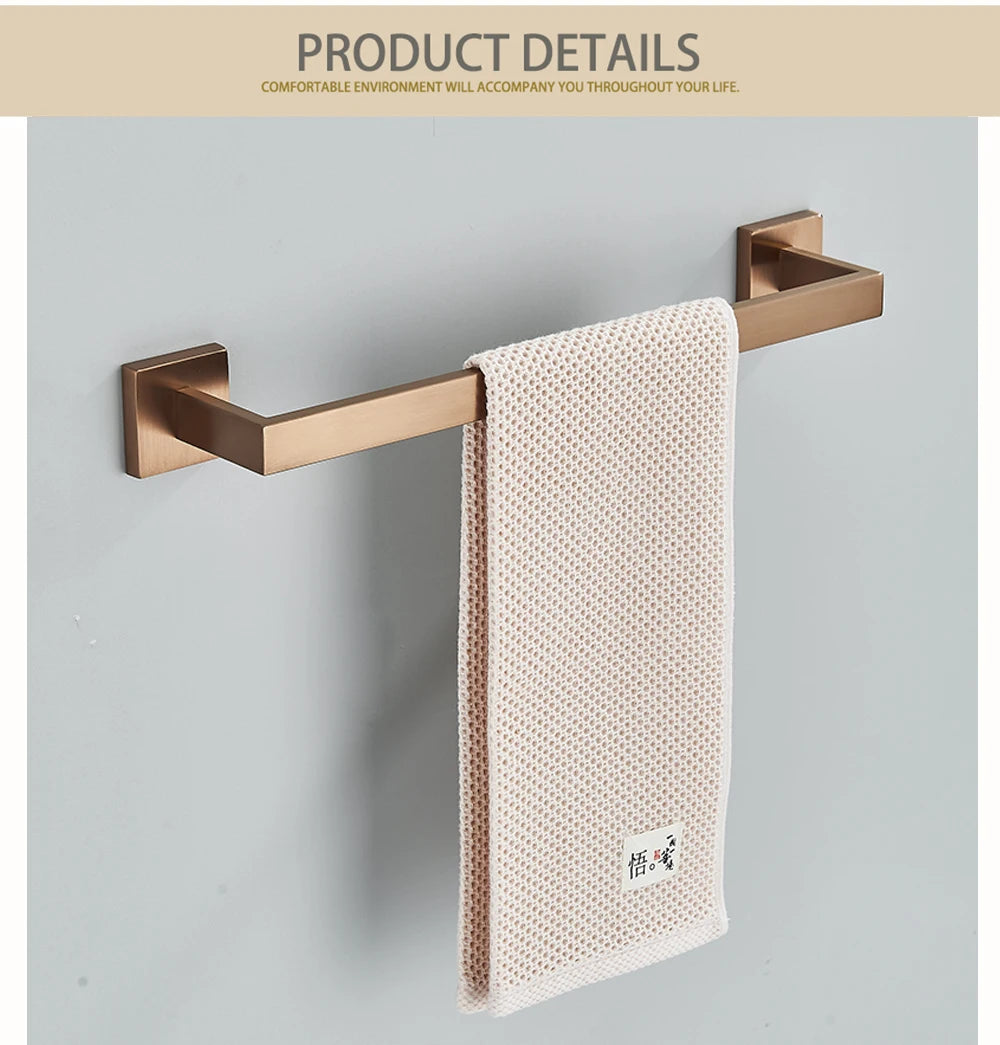 Rose Gold Bathroom Accessories Set Hardware Paper Holder Towel Bar Rack Rail Rod Robe Hook Hanger Wall Mount Brushed Rose Gold
