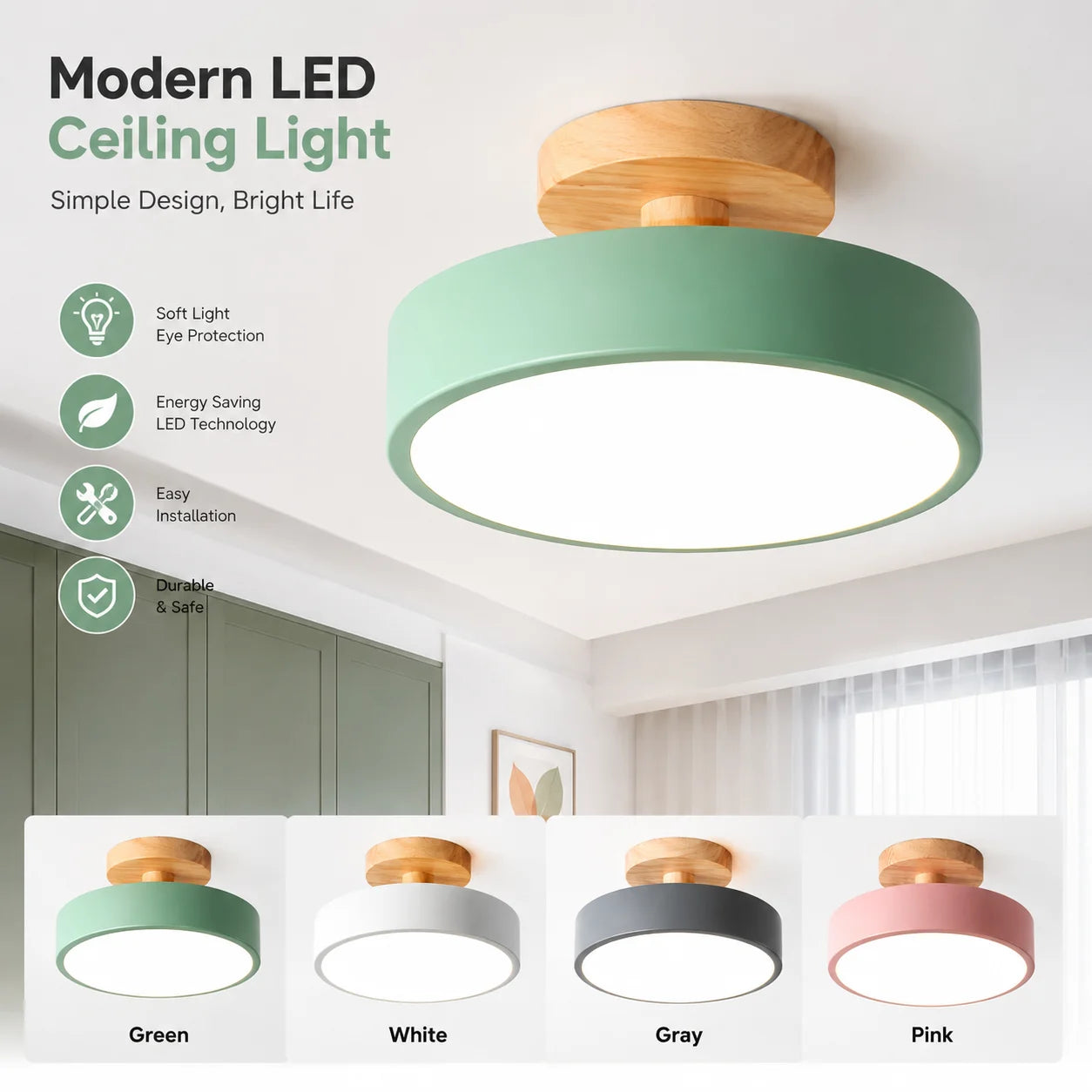 Nordic Entrance Hallway Ceiling Lamps Balcony Wood Round Cloakroom Dining Room Study Bedroom Light Bathroom Industrial Lighting