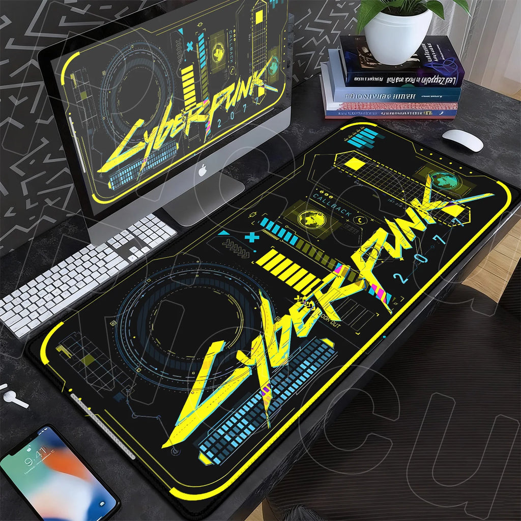Black Gaming Mousepad XXL Rubber Non-slip Office Deskmat Anime Girl Playmat C-Cyberpunks Style Lock Edge PC Keyboard Accessories