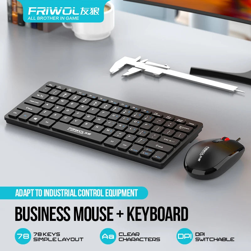 FRIWOL KT-100 Wired  Keyboard Mouse Set 78 Key Mini Portable Keyboard USB Desktop Laptop Office Home Light voice