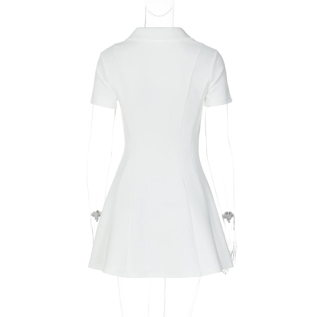 Dulzura Turn-Down Collar Short Sleeve Slim Fit Mini Dress Women'S Solid Sexy Elegant Dress Birthday Party Vacation Summer Outfit