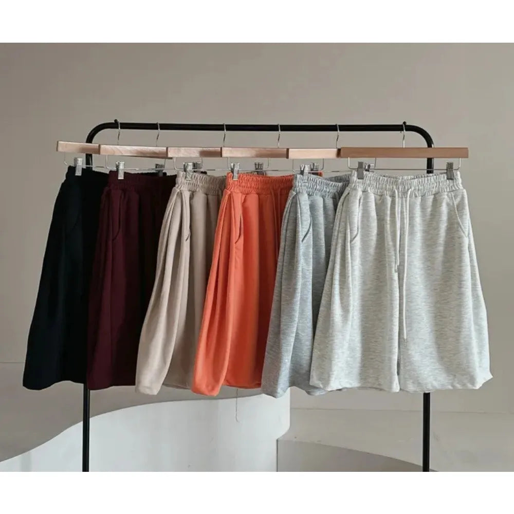 Summer Drawstring Wide Leg Shorts Women Fitness Running Loose Casual Large Sports Shorts Sweat Short High Elastic Lace Up Pants
