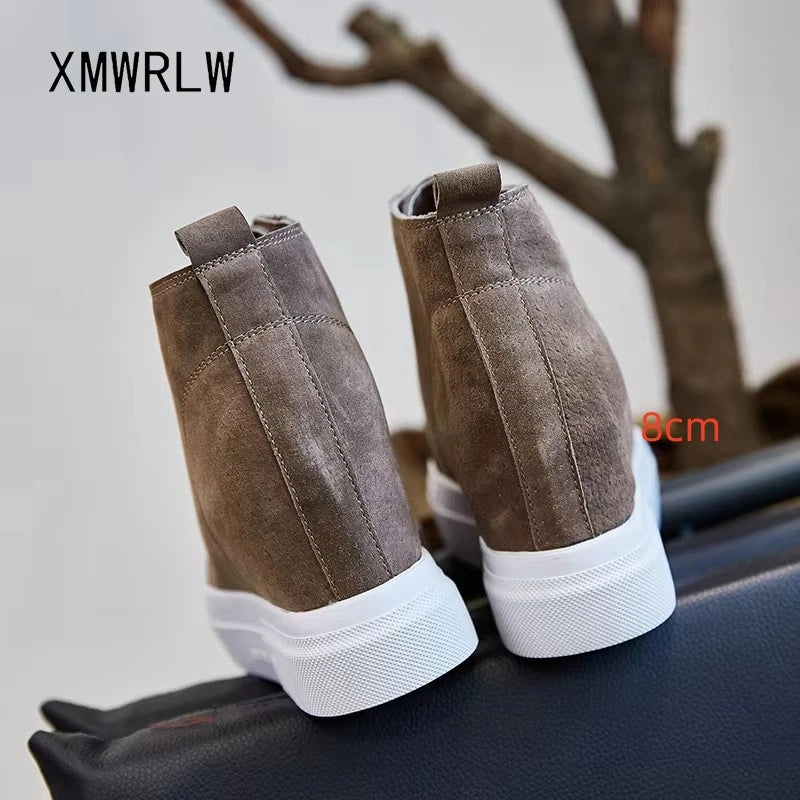 Women's Chunky Sneakers 2025 Winter Genuine Leather Hidden Heels Shoes Warm Plush Platform Sneakers Shoes For Woman Autumn Shoe