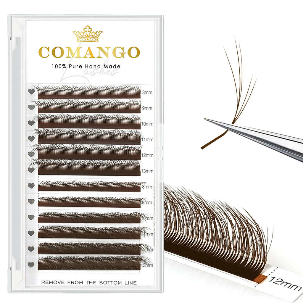 CoMango Luxury Fox Eye Brown Eyelash for Extension 5D Pre-made Lash Bundles 7-14mm Colorful False Eyelash