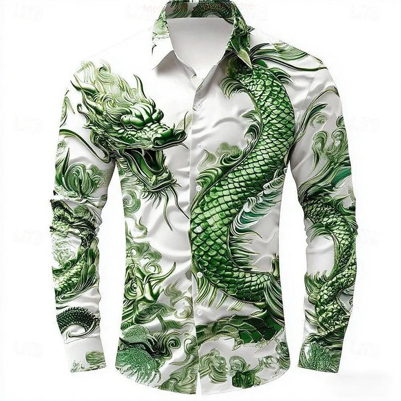 Men's Animal Dragon Shirt Button Long Sleeve Fashion Casual Shirt Vacation Everyday Street Summer Spring Lapel 3D Printed Shirt