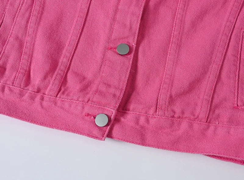 Pink Denim Jacket Women's Spring Autumn Single-breasted Lapel Coat Fashion Green Black Red Blue Outerwear Female Jean Overcoat