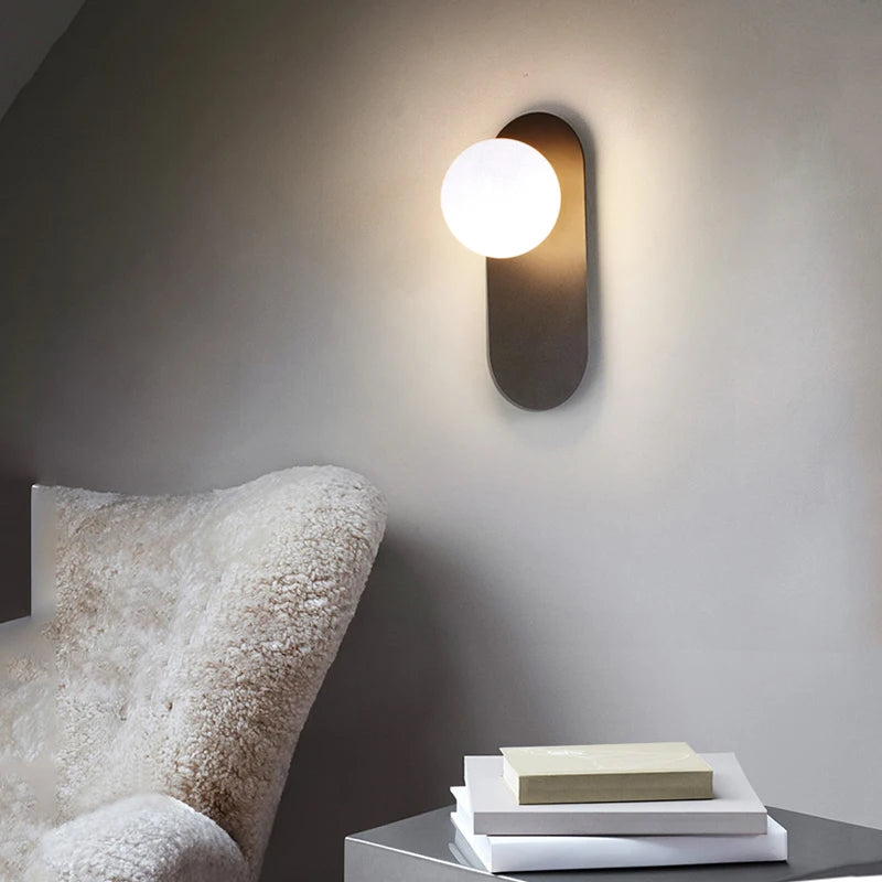 Modern LED Wall Lamps Black Gold Glass Ball Wall Sconces Living Rom Bedroom Hotel Decor Wall Lights Bedside Lights Aisle Lamp G9
