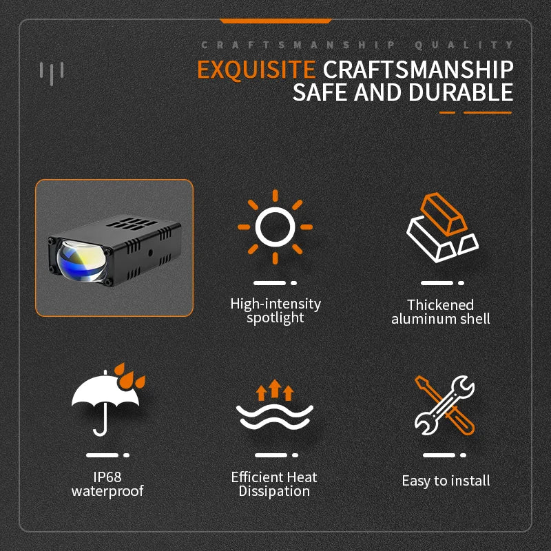Universal LED Auxiliary Front Light for Motorcycles and Cars, Spotlight with Two Colors, High and Low Beams, Bright Driving Fog