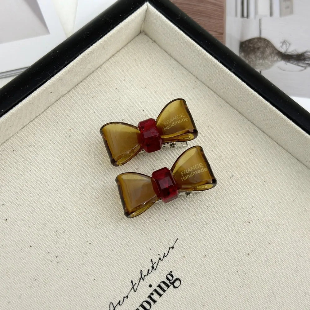 Minimalist New Acetic Acid Bow Hair Clip Transparent Cute Gold Label Mini Duckbill Clip Hairpin Side Bangs Hair Clip