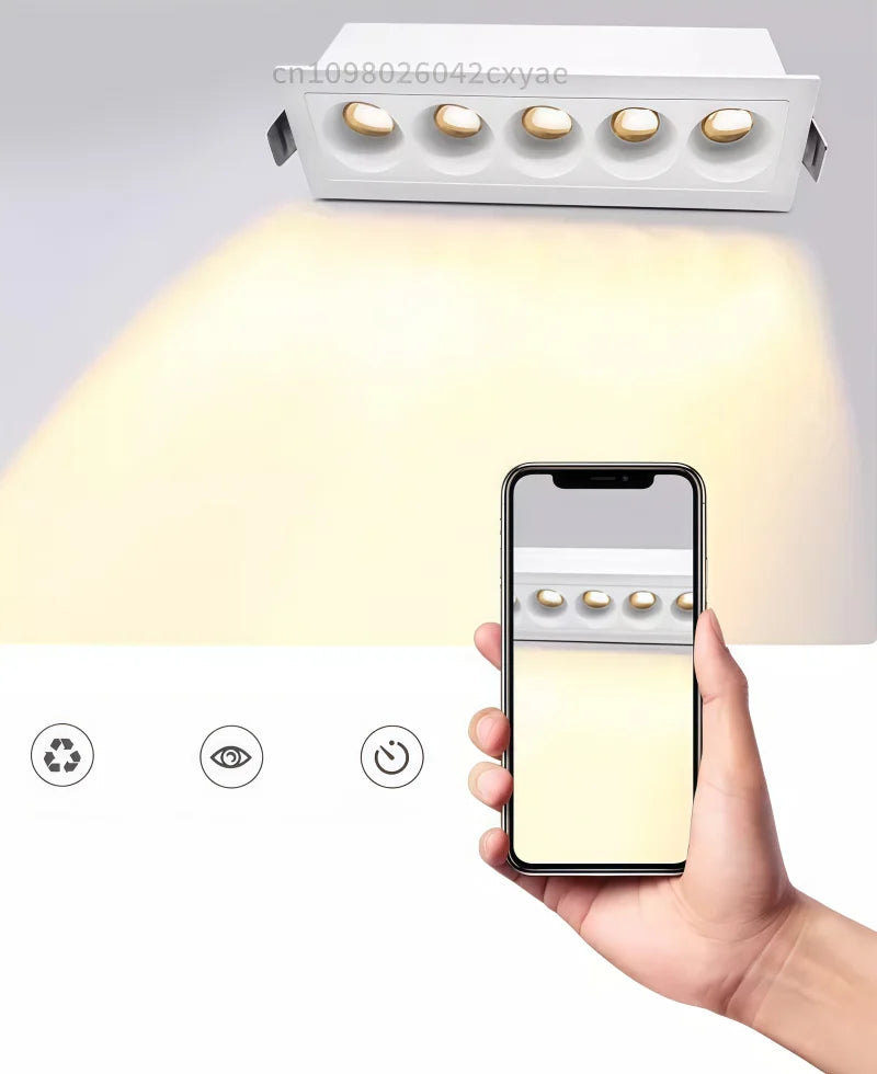Dimmable Grille Light, COB Ceiling Light, LED Spotlight, Downlight, Anti-Glare Spotlight, AC110-220V, Kitchen Indoor Lighting