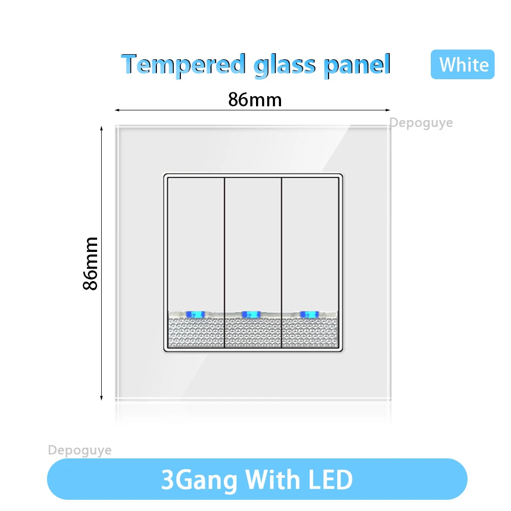 Tempered Glass Wall Switch With LED Indicator Light 1/2/3/4Gang 1/2Way EU UK Standard 16A 220V Light Switch Home Decoration