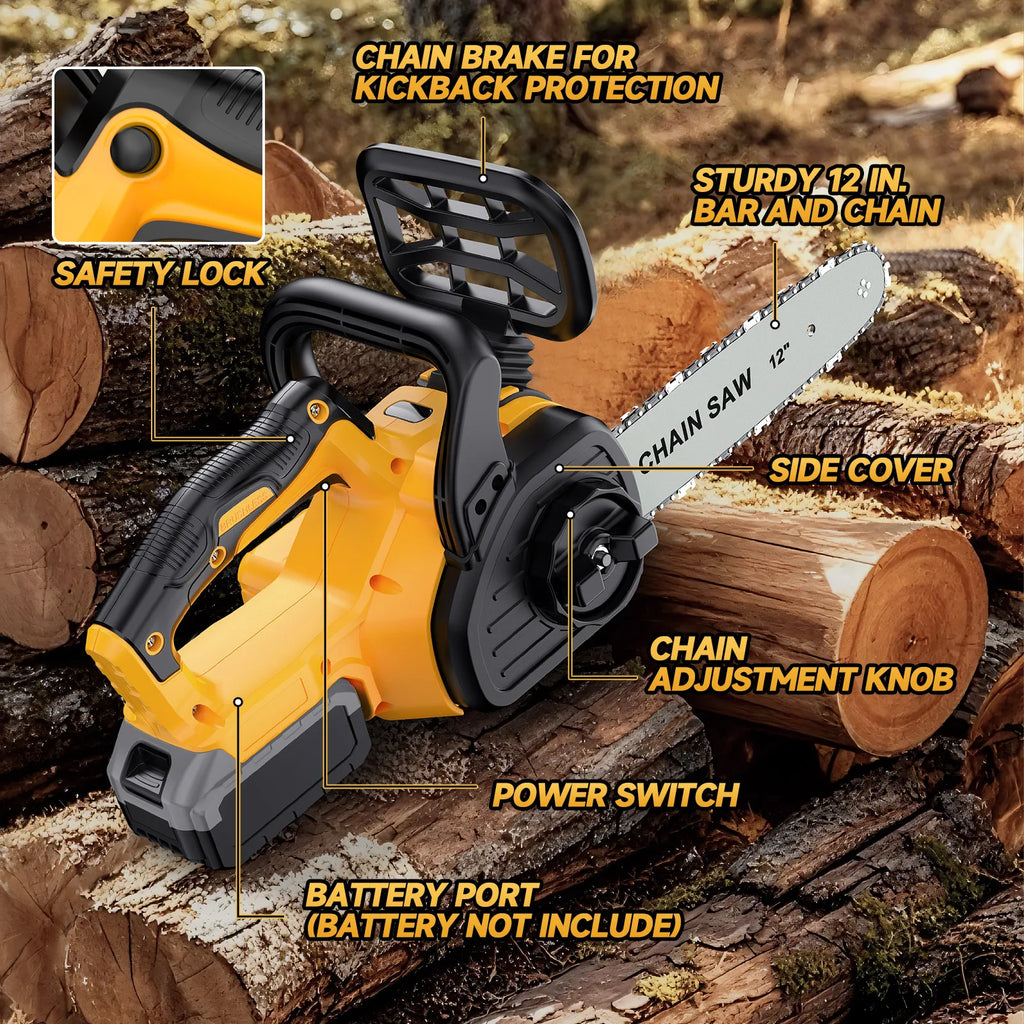 Brushless 12 Inch Electric Chain Saw Wireless With Oiler Gardening Tools Cordless Portable Chainsaw for Dewalt 20V Battery