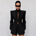 Women's Suit Shorts 2 Piece Set Long Sleeve Stand Collar Solid Coat Short Pants 2026 Summer Autumn Chic Female  Elegant Outfits