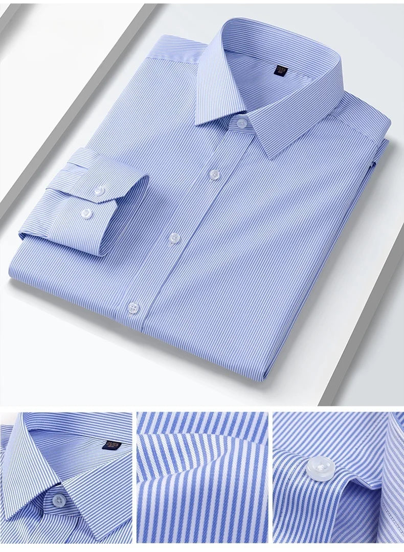 Quality Anti-Wrinkle Men Shirt Long Sleeves Dress Shirts For Men Slim Fit Camisa Social Business Blouse White Office Shirt S-5XL