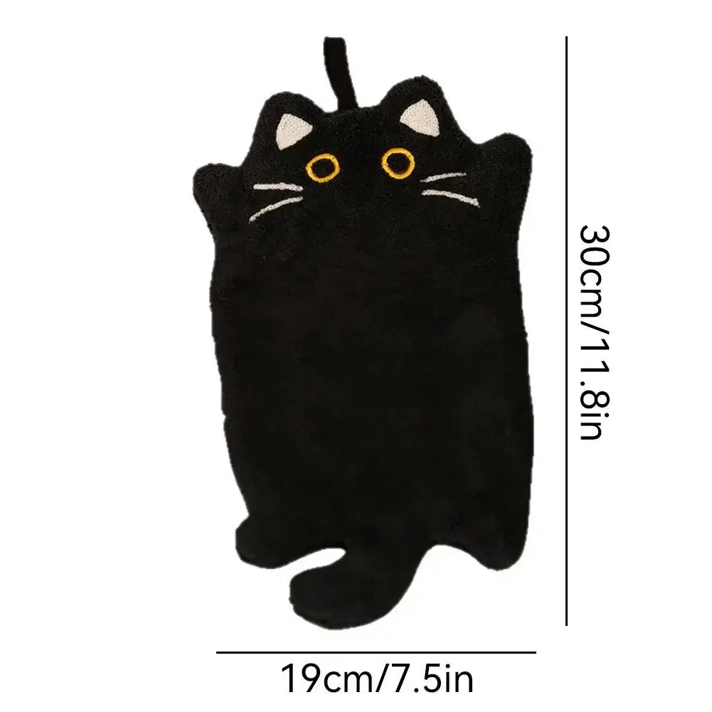 1PC Cartoon Cat Hand Towel Thickened Absorbent Kitchen Heat Resistant Pad Hanging Cleaning Cloth Towels