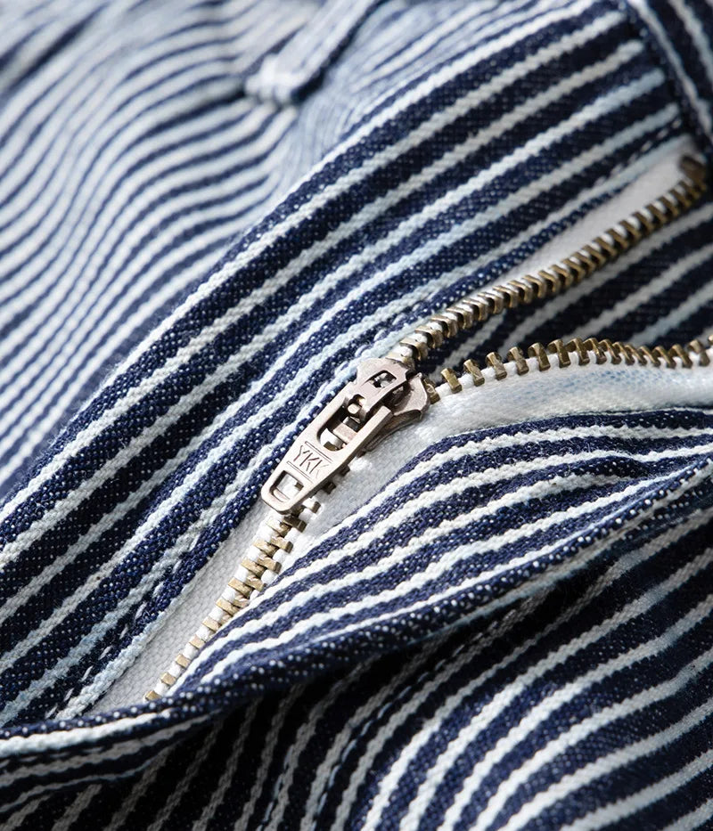 3903 Good Quality Striped Jeans For Man Multi Pockets Cargo Style Straight Casual Loose Trendy Streetwear Boyfriend Denim Pants