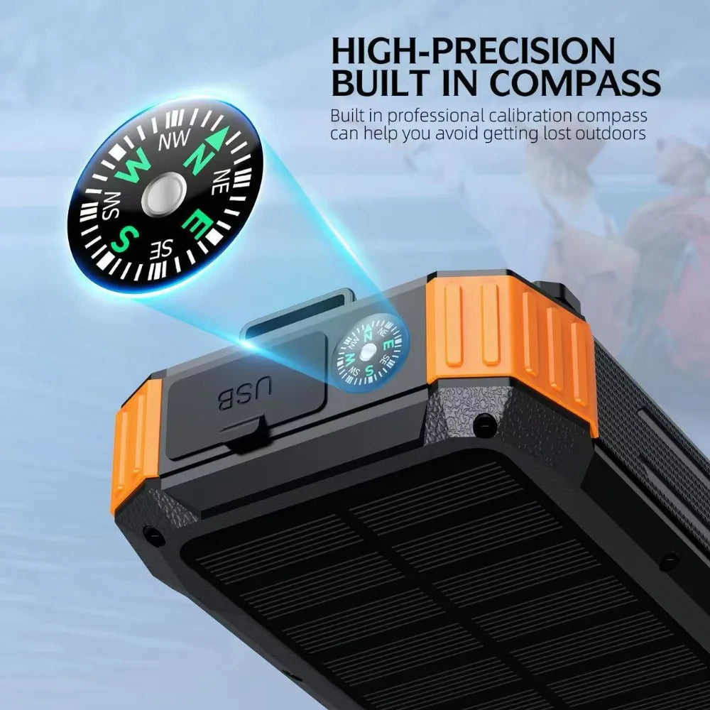 New 50000mAh Solar Power Bank Hand Crank Generator Portable Outdoor Emergency Charger with 4 Built-in Cables Dual LED Flashlight