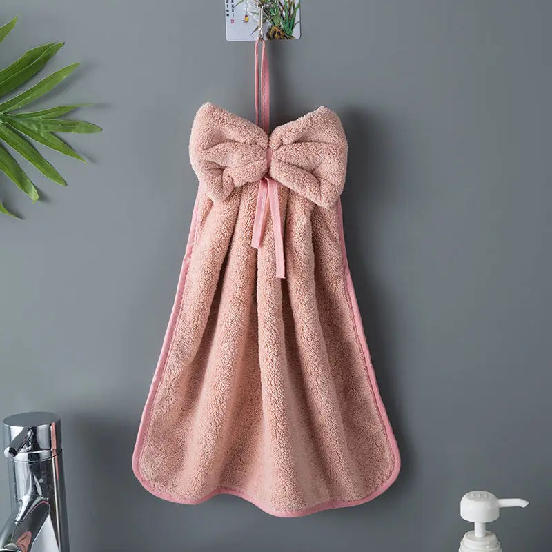 Hand Towel Household Bow Hanging Type Absorbent Towels Kitchen Wipe Handkerchief Solid Color Kitchen Supplies